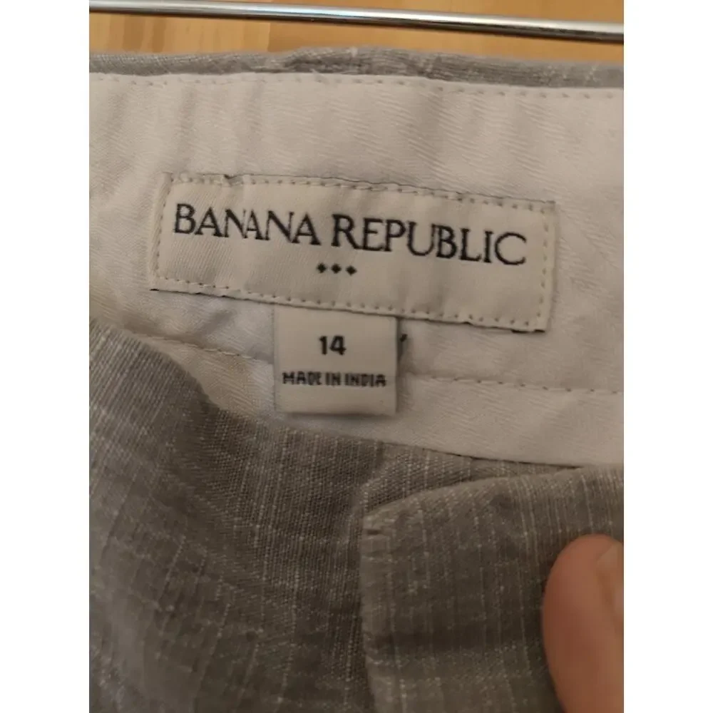 Banana Republic Harrison Slate Gray Linen Wide Leg Trouser Pants Size 14 Career